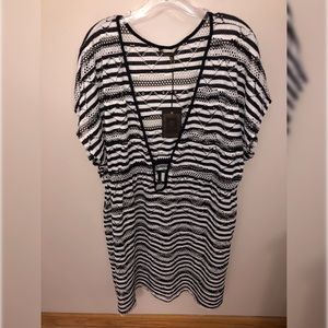 Striped Plunge Black and White Cover-up